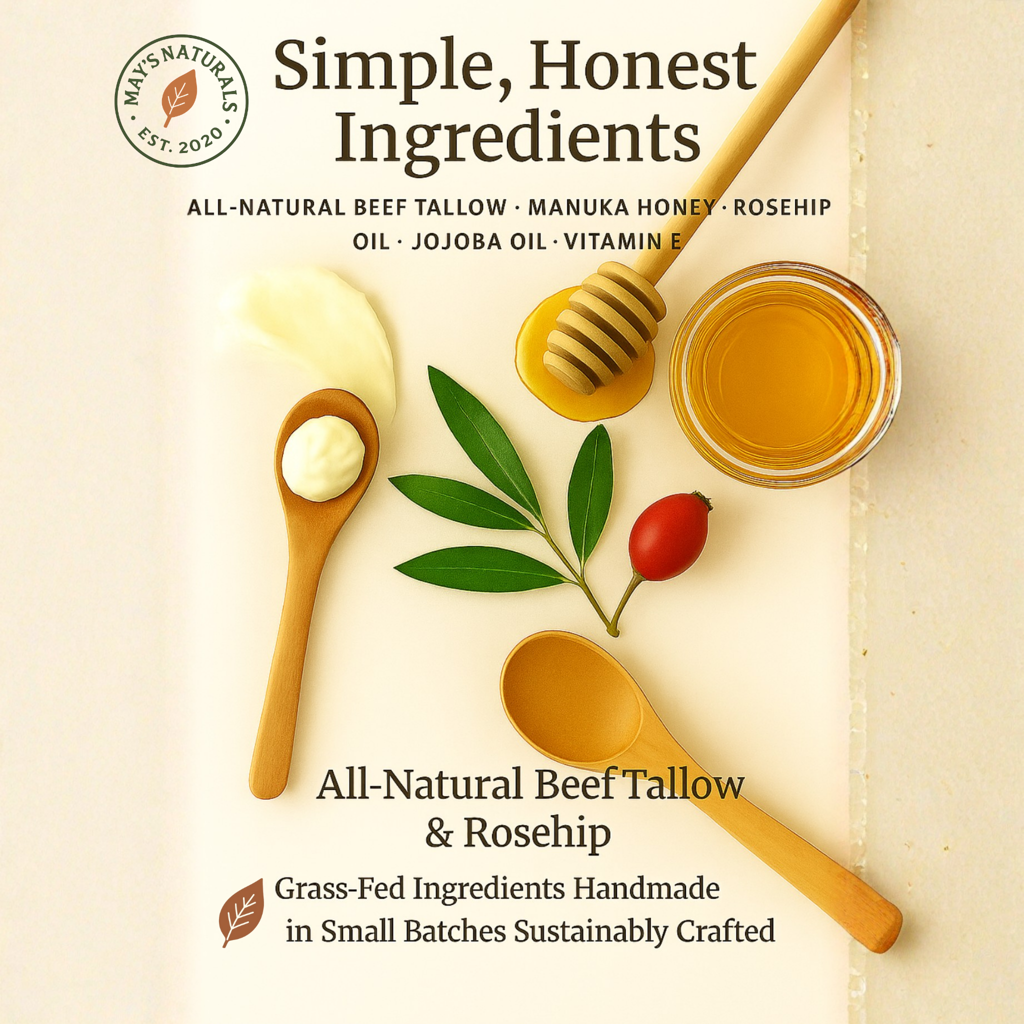 White Label Manuka Honey & Rosehip Tallow Body Butter (2oz / 9oz) – All-Natural, Customizable Skincare | Private Label by May’s Naturals