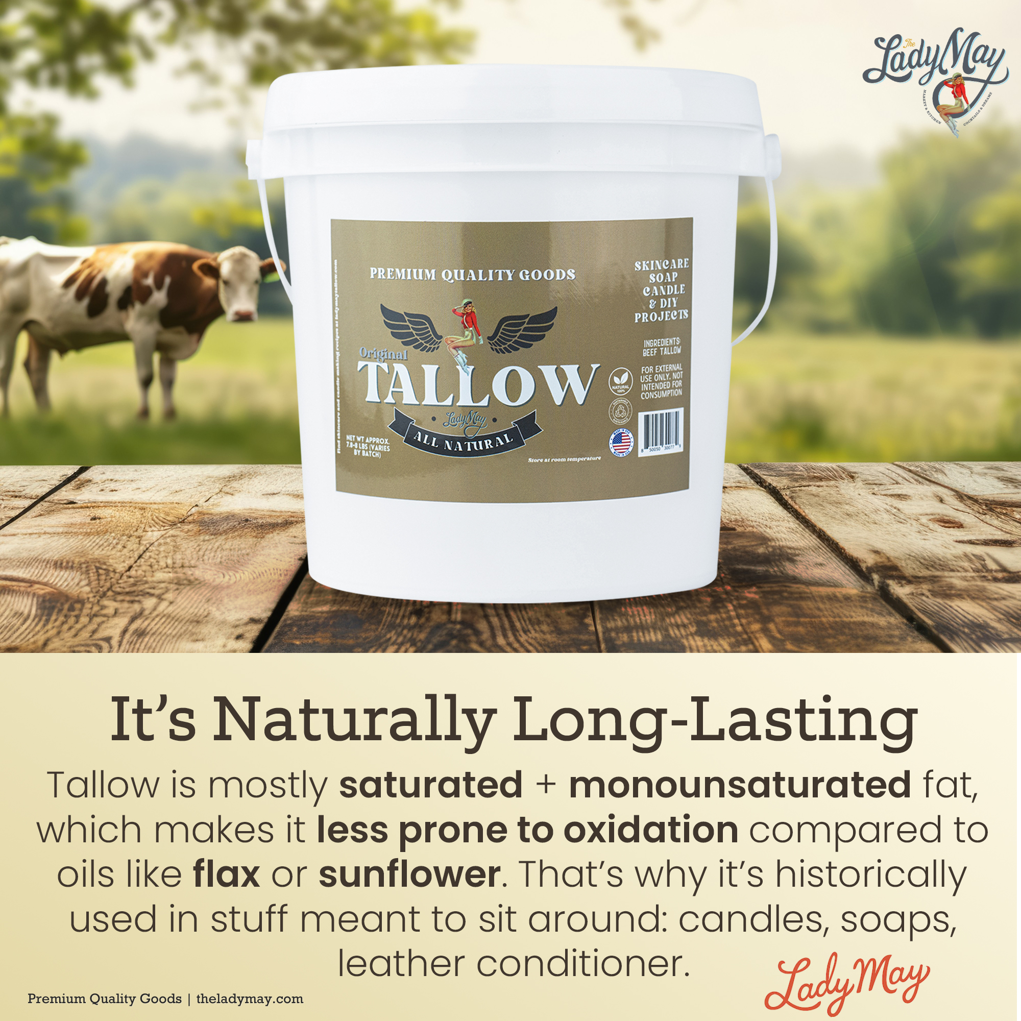 Bulk Grass-Fed Beef Tallow for Soap, Skincare & Candles | 2,8,16 lbs | Maker-Proven Quality