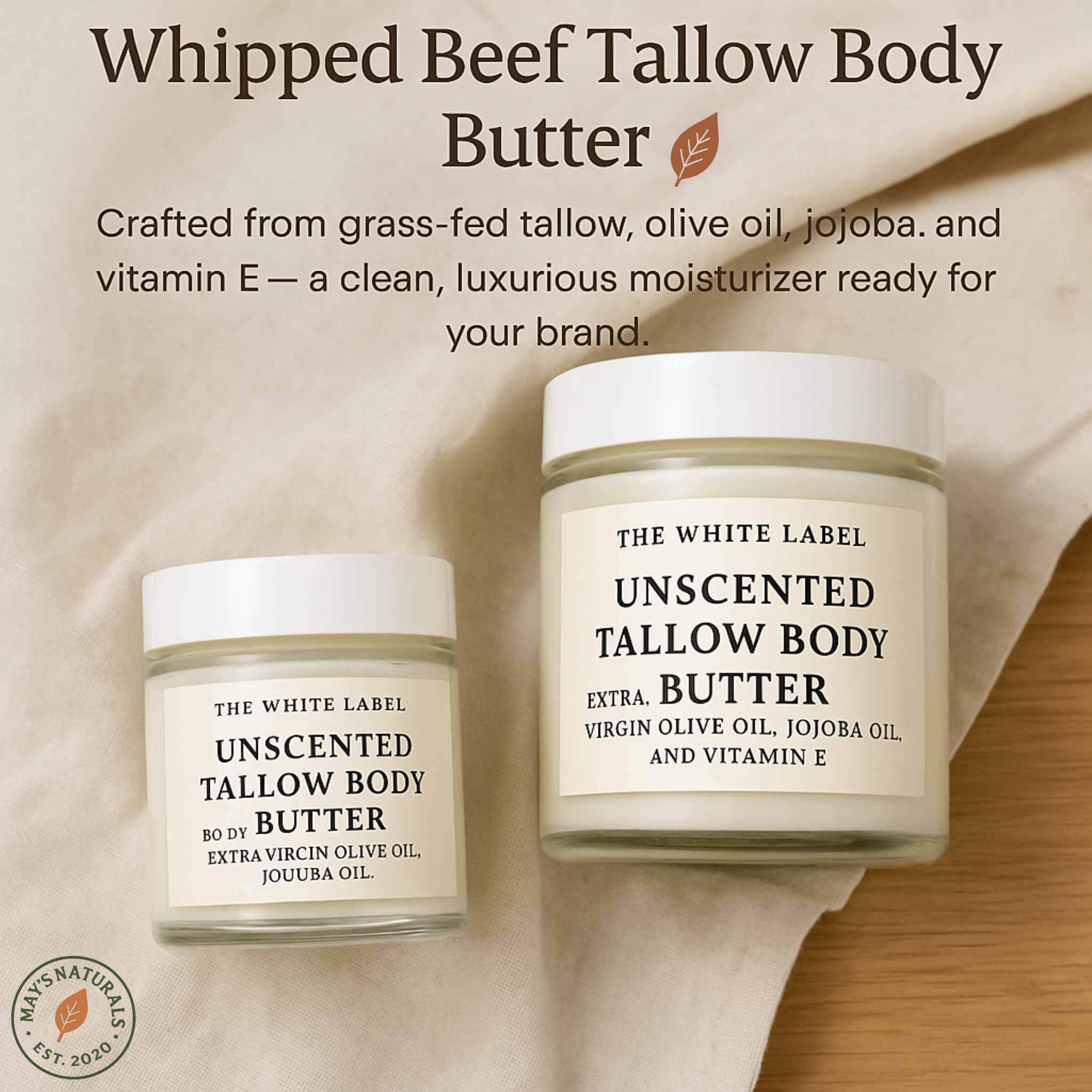 White Label Unscented Tallow Body Butter (2oz/9oz) – Build Your Skincare Brand | Proven Formula | 100K+ Units Sold | May&