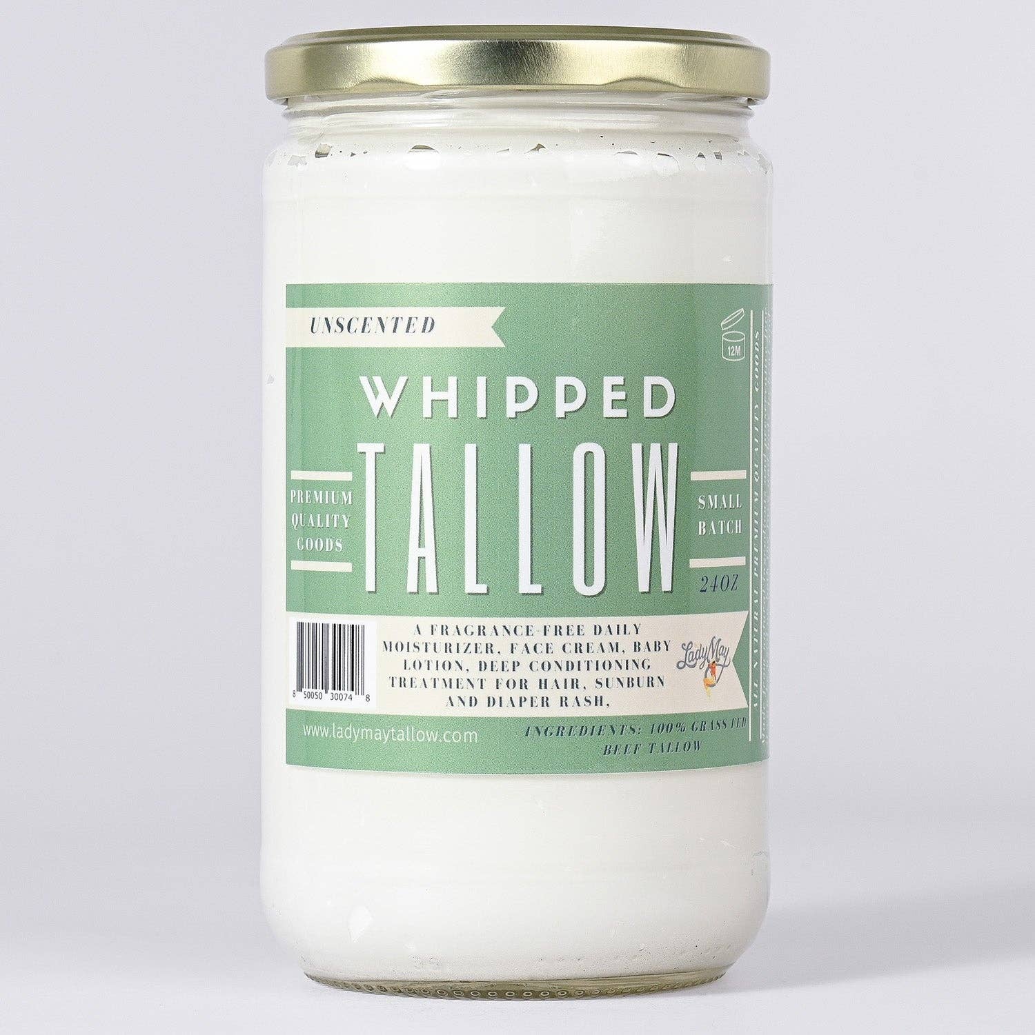 Unscented Whipped Tallow | All Natural Moisturizer Size 2oz-85oz