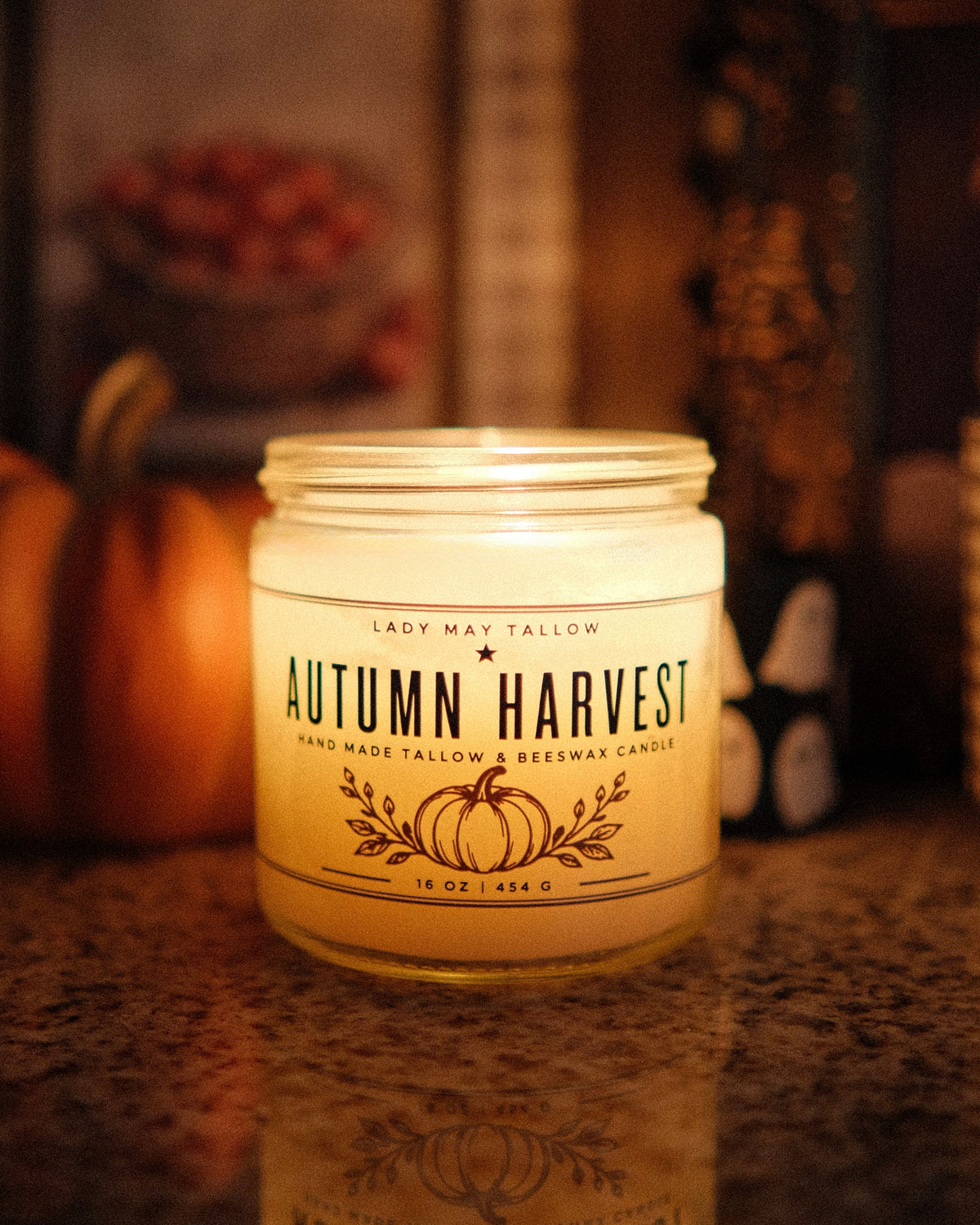 Autumn Harvest Tallow & Beeswax Candle 16oz Non-Toxic Clean Burning