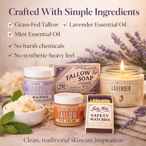 Lavender Tallow Gift Set - Premium Relaxation Bundle | Skincare, Candle & Soap