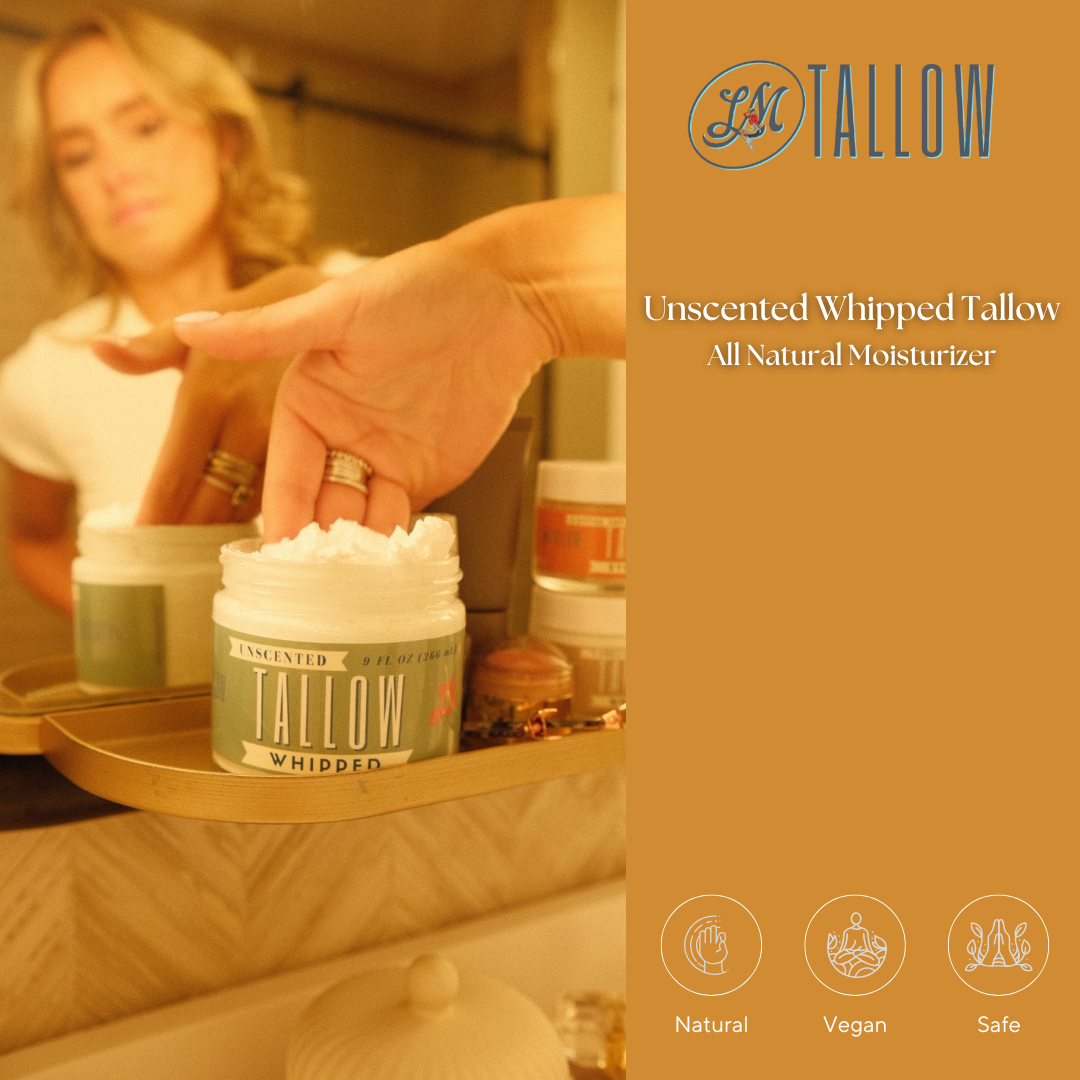 Unscented Whipped Tallow – All-Natural Moisturizer | Pure Beef Tallow Cream for Face & Body |Lady May Handmade, Preservative-Free Skincare
