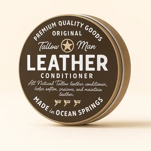 Tallow Man Leather Conditioner – Grass-Fed Beef Tallow for Boots, Bags & Gear tin leather conditioner balm label