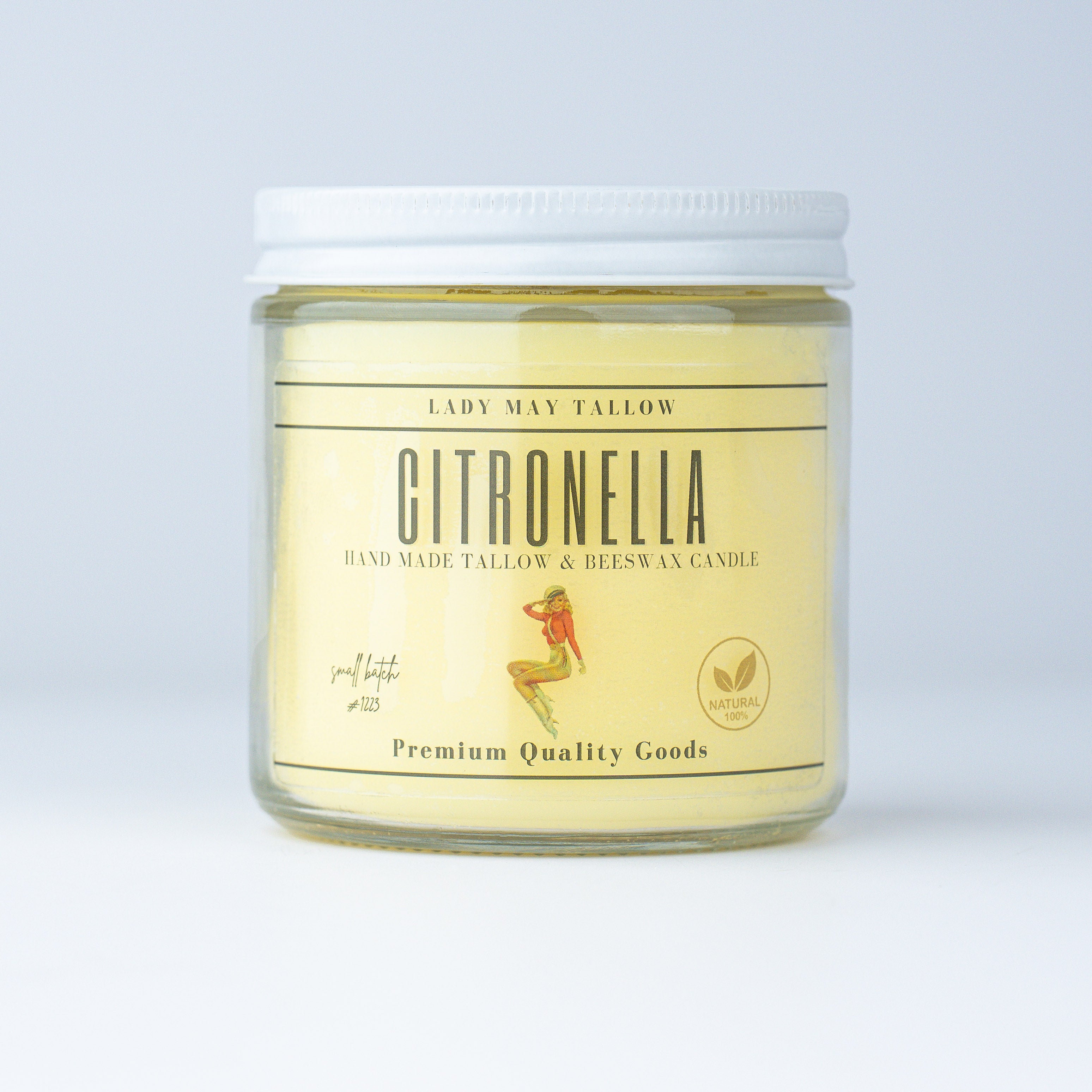 Lady May Tallow "Classic" Tallow & Beeswax Candle 16oz | Citronella | Non-Toxic Clean Burning