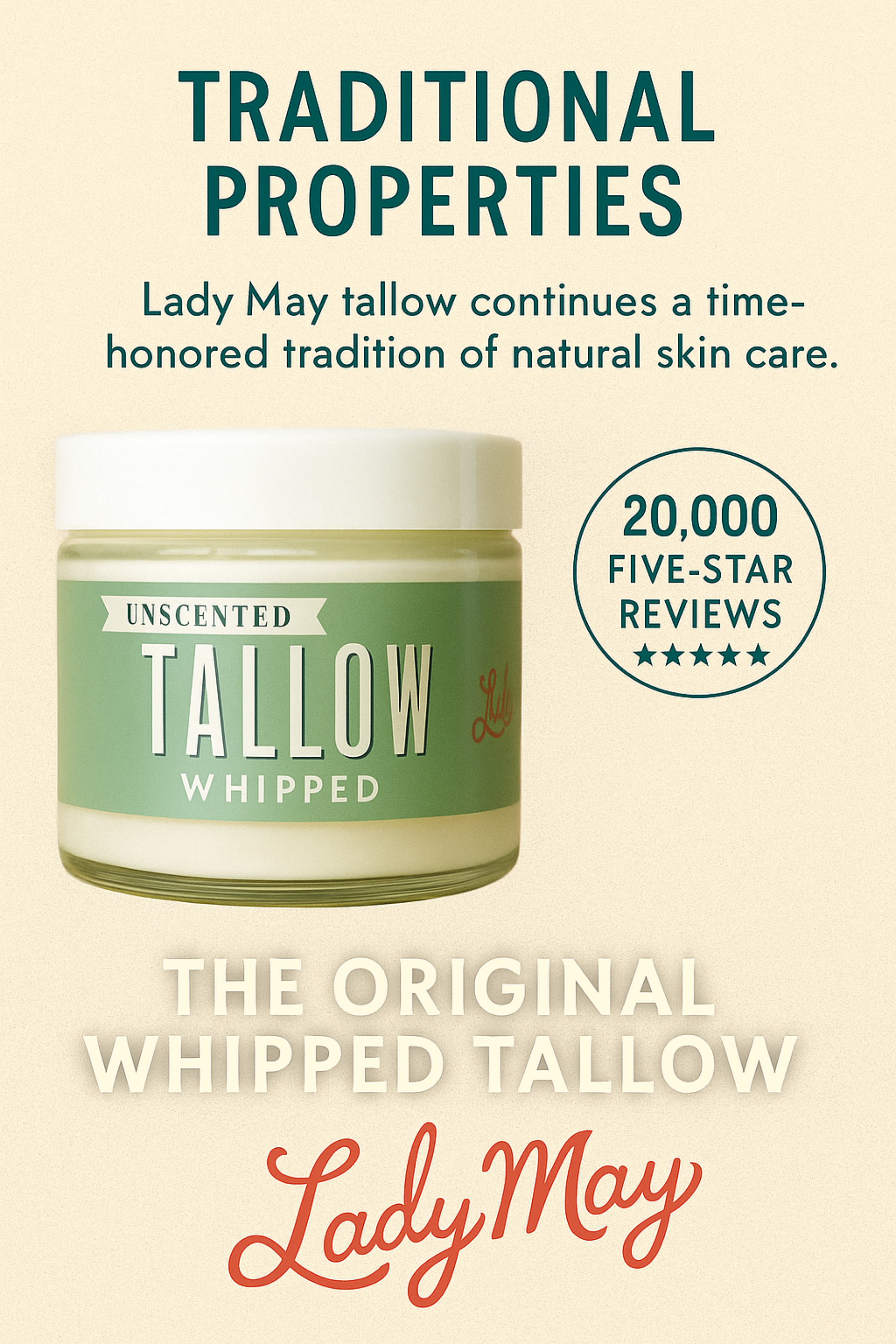 Unscented Tallow Skincare 9oz Trio - Whipped Moisturizer, Body Butter & Balm | Lady May Tallow - Lady May Tallow