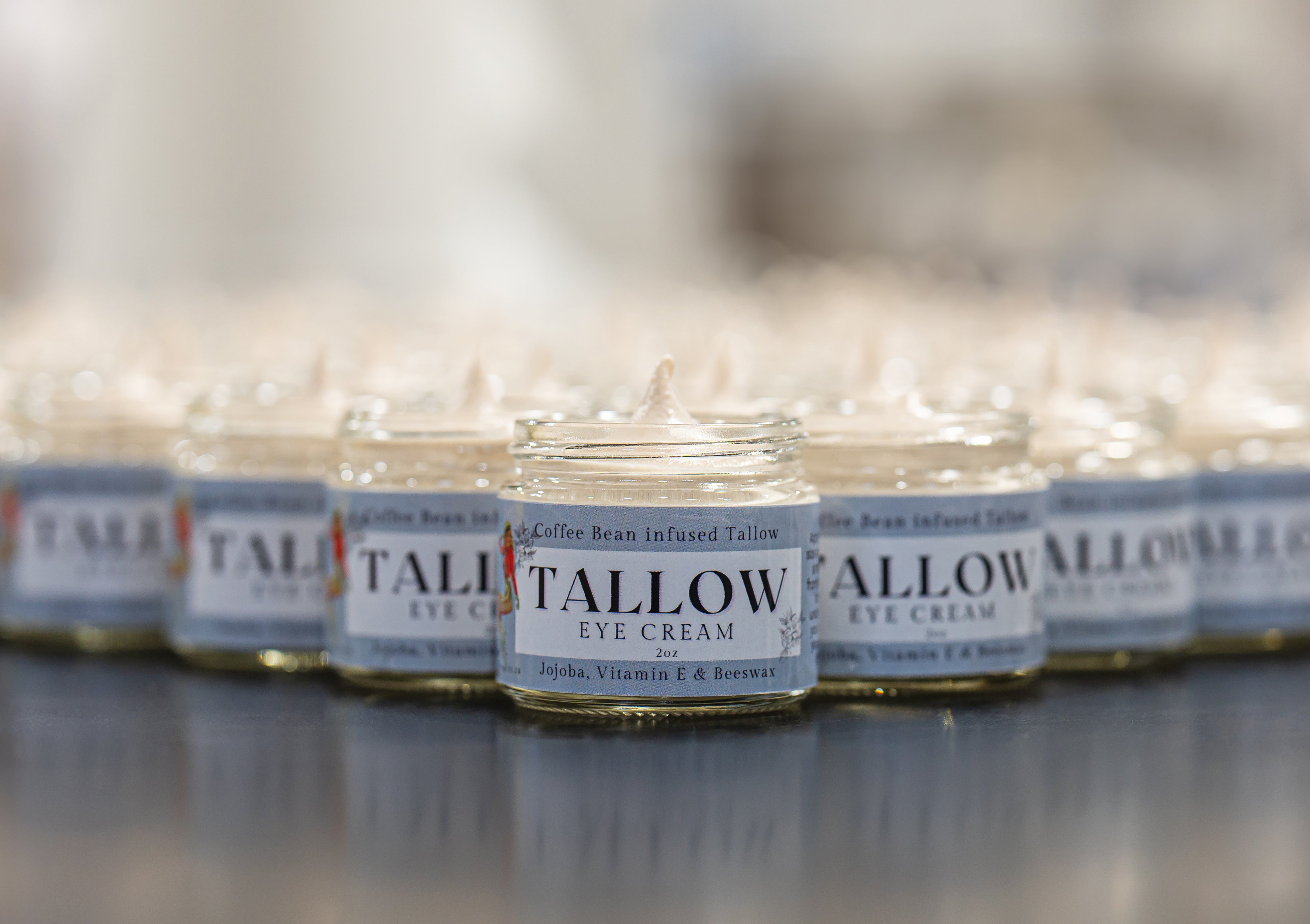 Tallow Eye Cream – Coffee Infused Caffeine Boosted, 2oz glass Jar (24 case)