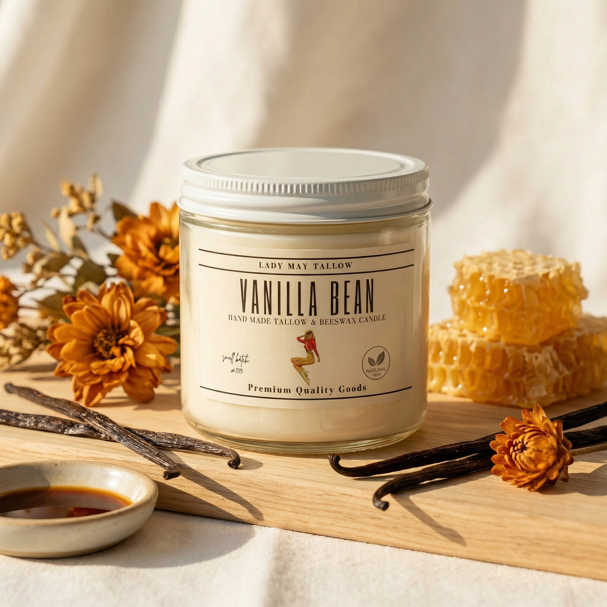 Lady May Tallow "Classic" Tallow & Beeswax Candle 16oz | 7 Natural Scents | Non-Toxic Clean Burning