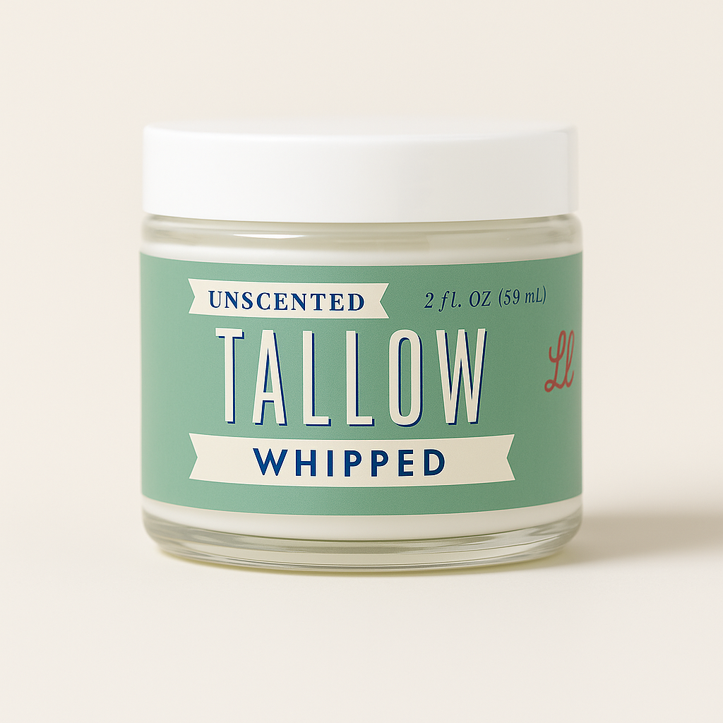 Unscented Whipped Tallow – All-Natural Moisturizer | Pure Beef Tallow Cream for Face & Body |Lady May Handmade, Preservative-Free Skincare jar