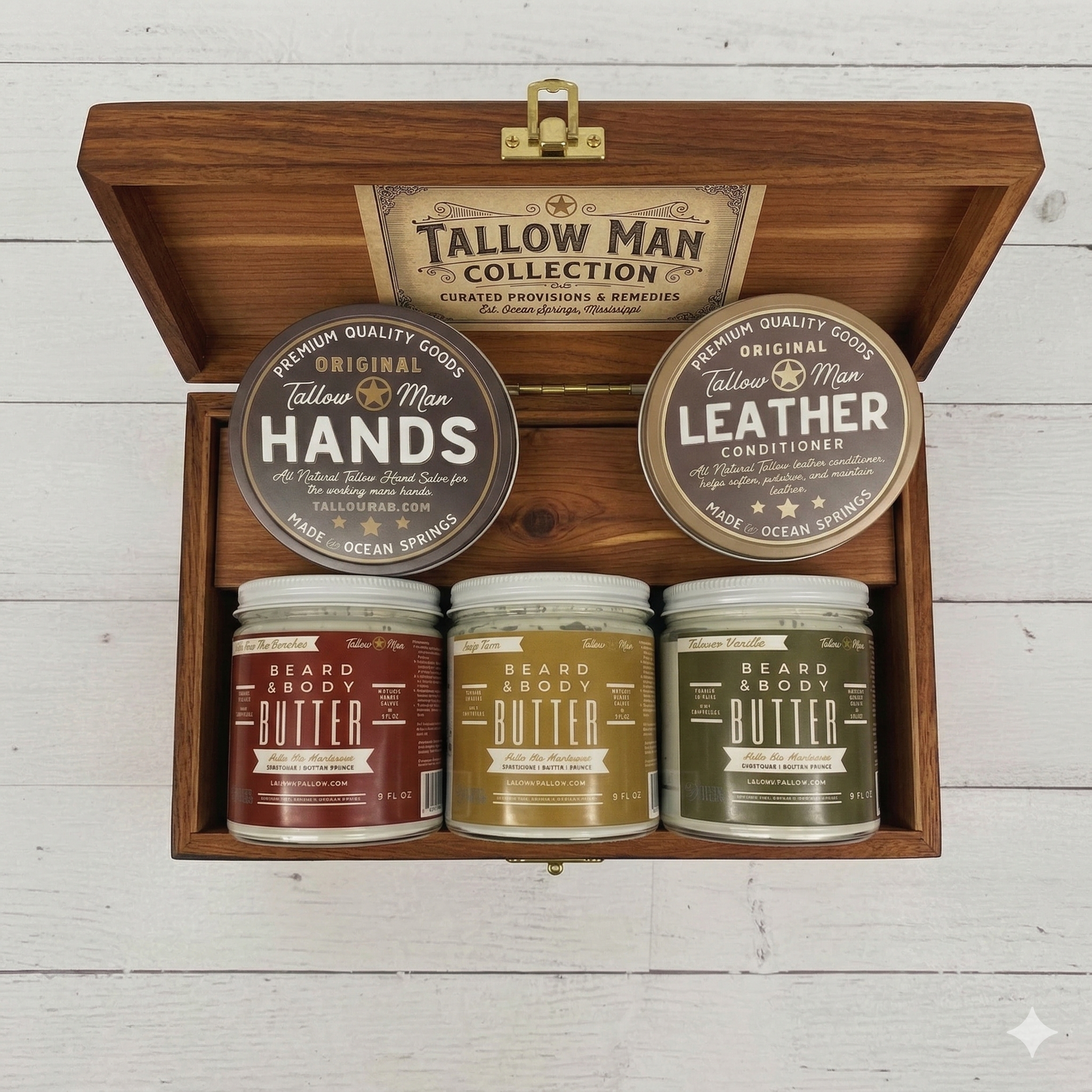 Tallow Man Deluxe Gift Set – Beard Butter Trio, Hand Salve & Leather Conditioner | Premium Men&