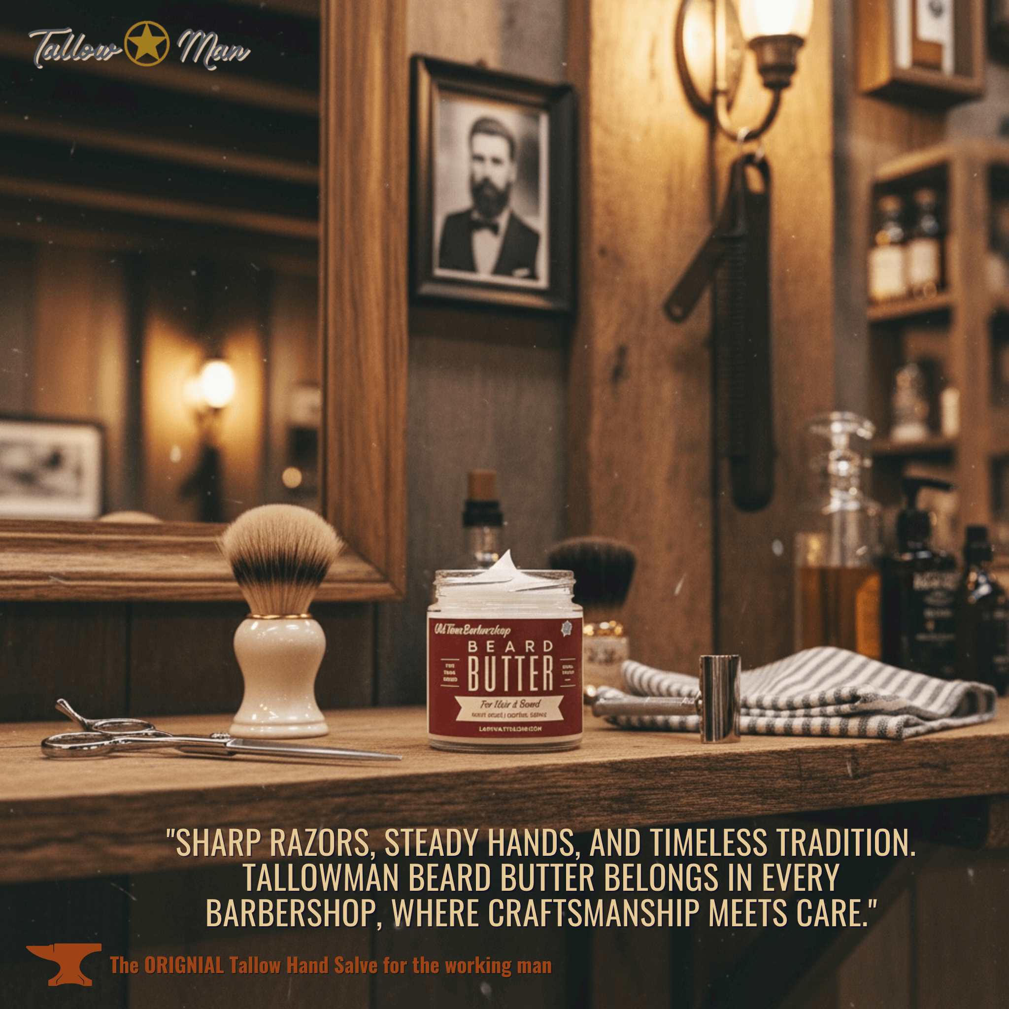 Tallow Man Deluxe Gift Set – Beard Butter Trio, Hand Salve & Leather Conditioner | Premium Men&