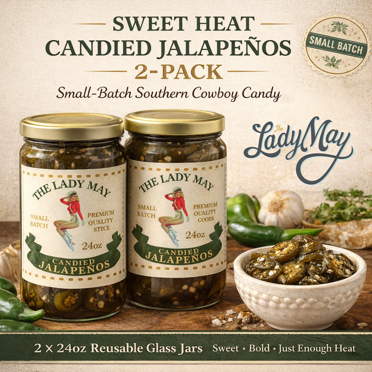 Lady May Sweet Heat Candied Jalapeños – 2 Pack (24oz)