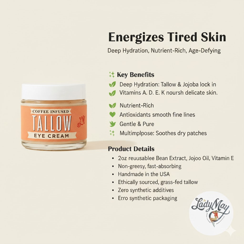 Eye cream jar with product details on a beige background