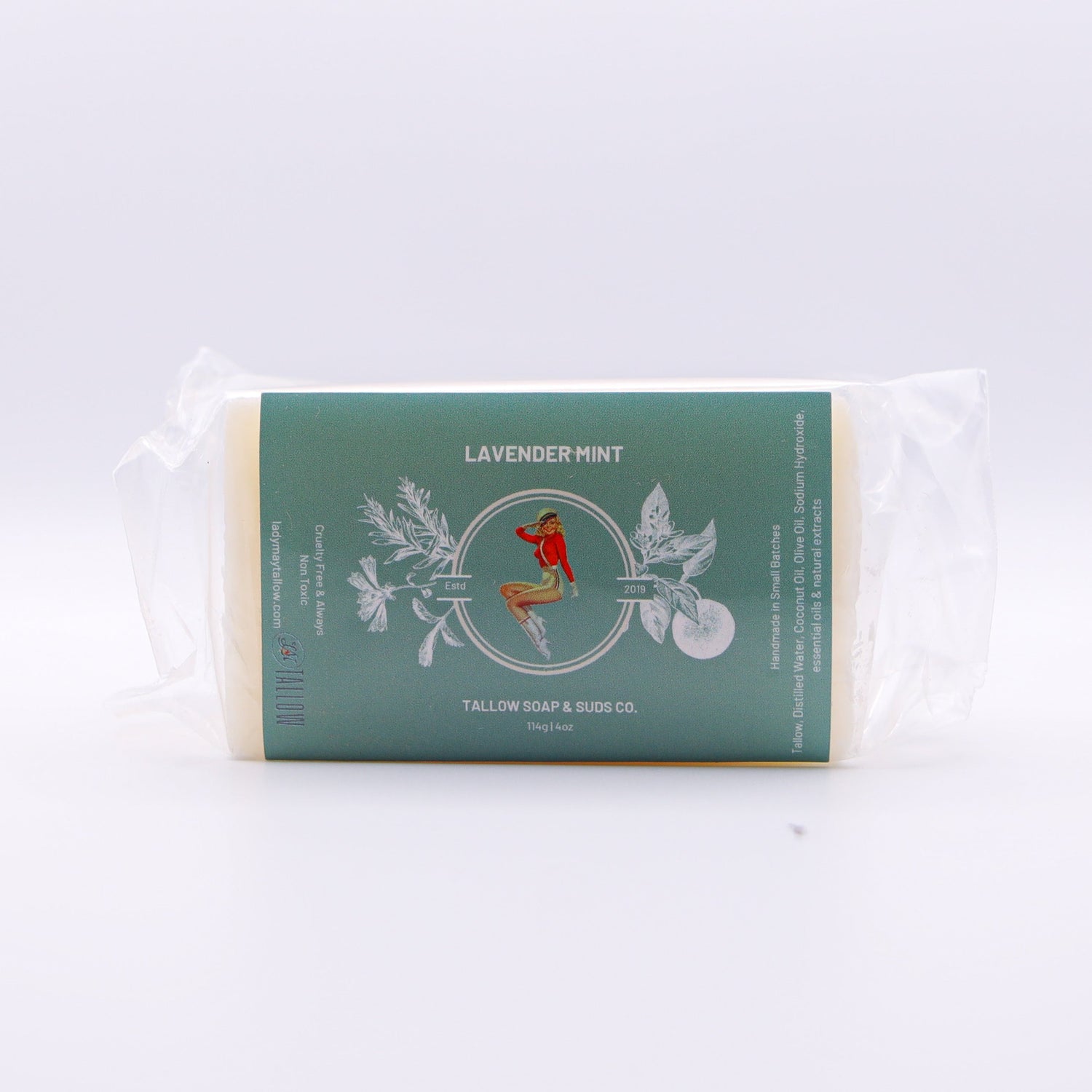 Lady May Lavender Mint Tallow Soap, made the traditional way.