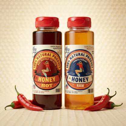 Raw Honey &amp; Hot Honey Duo - Sweet Heat 2-Pack Gift Set | Small Batch Farm Grown | Lady May