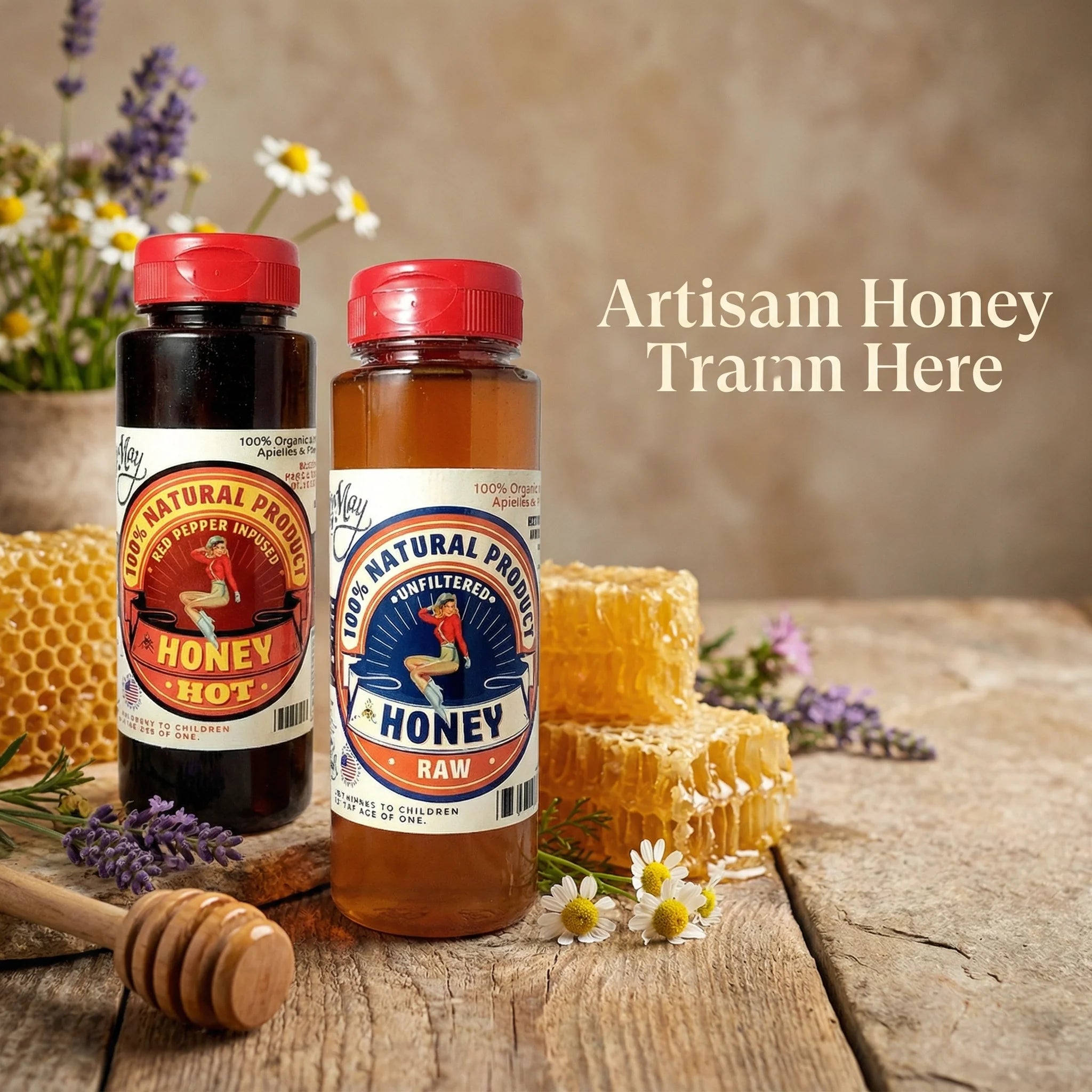Raw Honey &amp; Hot Honey Duo - Sweet Heat 2-Pack Gift Set | Small Batch Farm Grown | Lady May