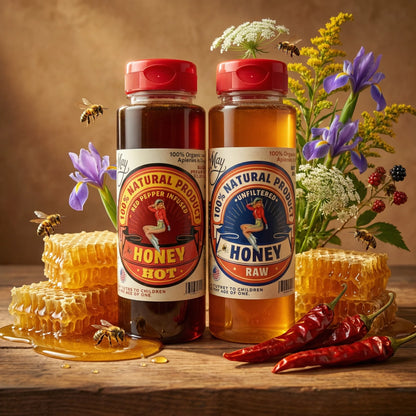 Raw Honey &amp; Hot Honey Duo - Sweet Heat 2-Pack Gift Set | Small Batch Farm Grown | Lady May