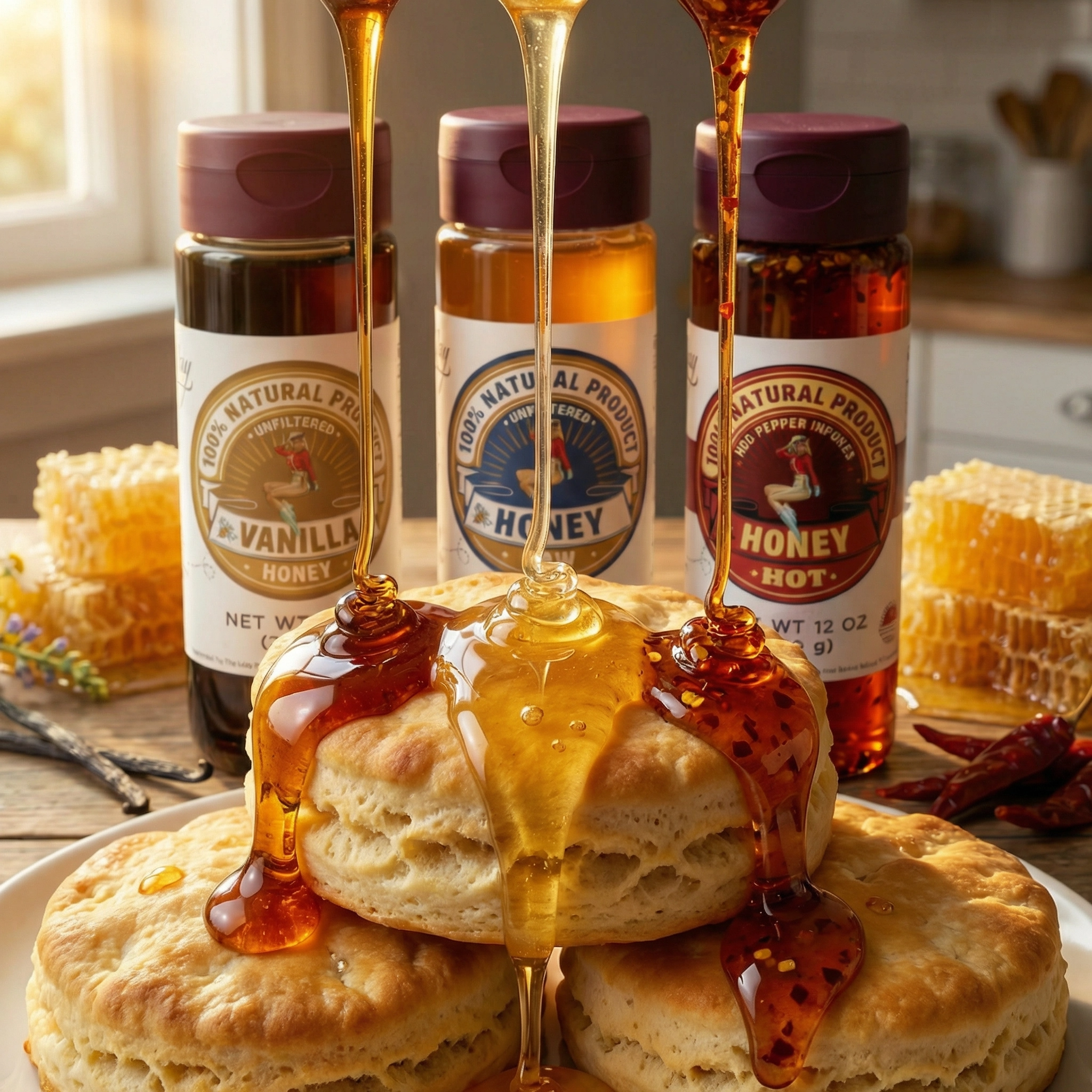 Honey Trio 3-Pack Gift Set - Raw, Hot &amp; Vanilla Honey | Small Batch Farm Grown | Lady May