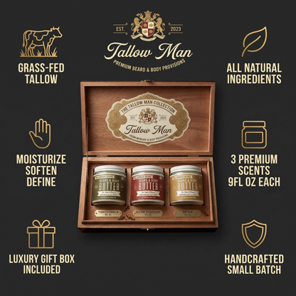 Tallow Man Deluxe Gift Set – Beard Butter Trio, Hand Salve &amp; Leather Conditioner | Premium Men&