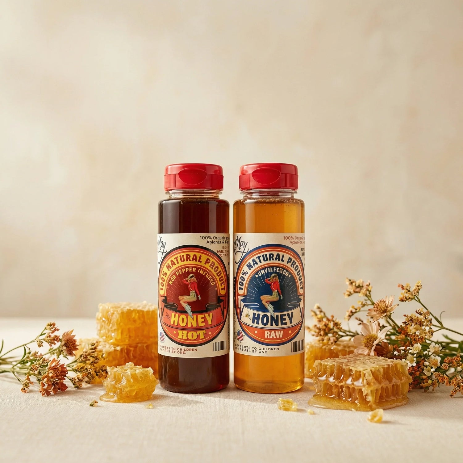 Raw Honey &amp; Hot Honey Duo - Sweet Heat 2-Pack Gift Set | Small Batch Farm Grown | Lady May