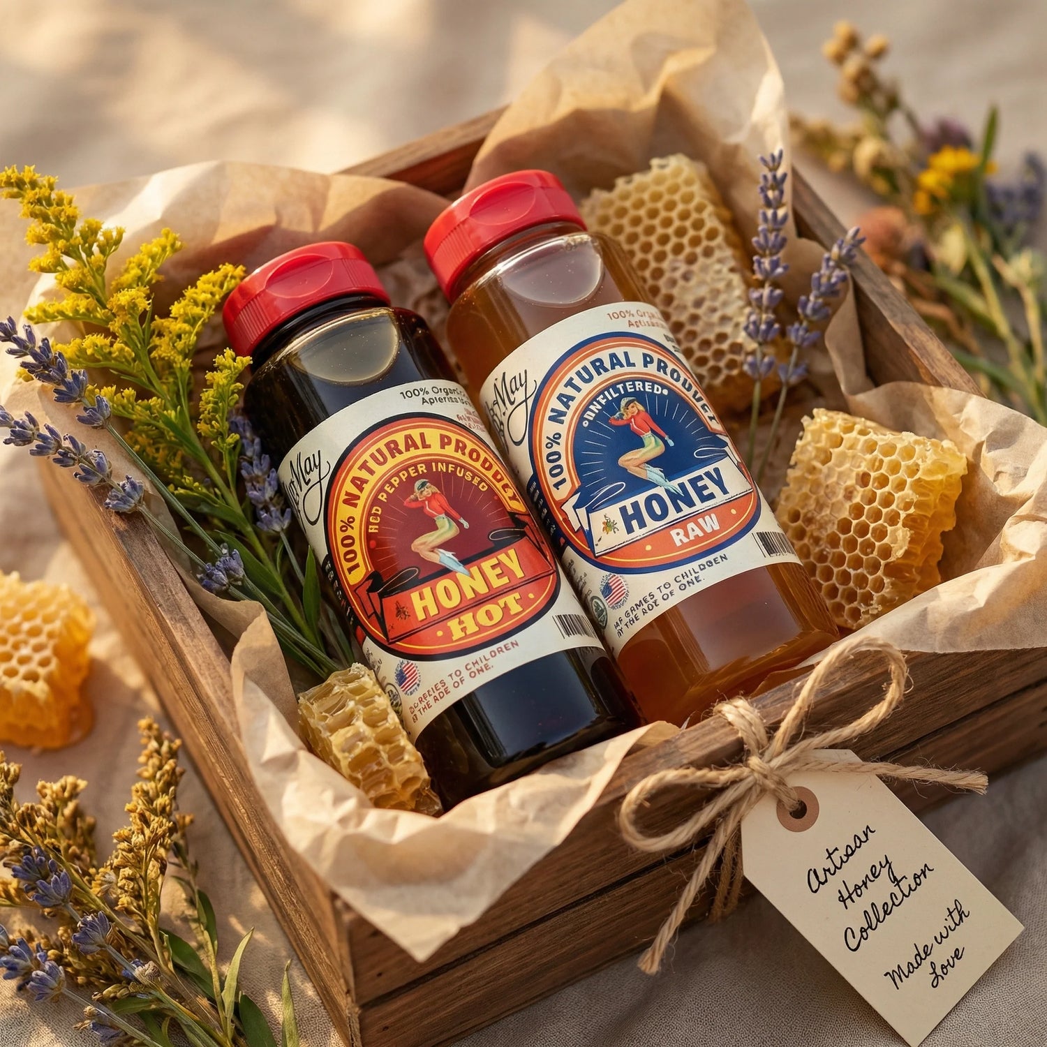 Raw Honey &amp; Hot Honey Duo - Sweet Heat 2-Pack Gift Set | Small Batch Farm Grown | Lady May