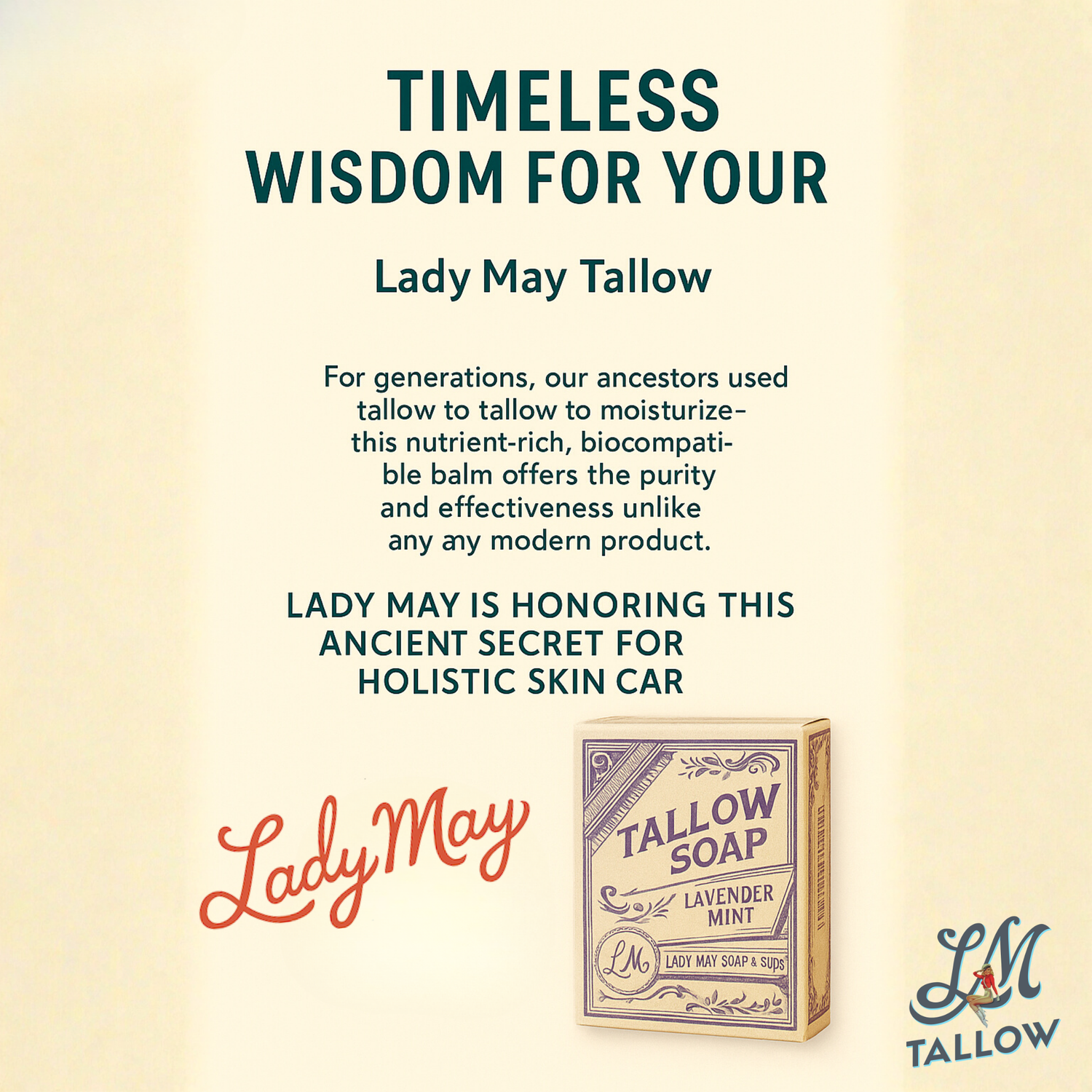 All-Natural Tallow Soap - Lavender Mint &amp; Unscented Bar Soap with Grass-Fed Beef Tallow Lady May Tallow timeless wisdom promo