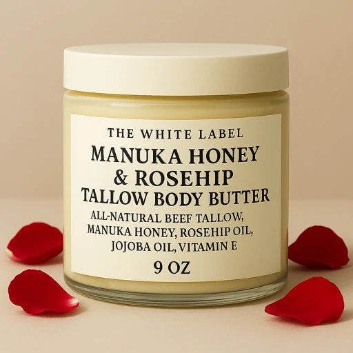 White Label Manuka Honey &amp; Rosehip Tallow Body Butter (2oz / 9oz) – All-Natural, Customizable Skincare | Private Label by May’s Naturals