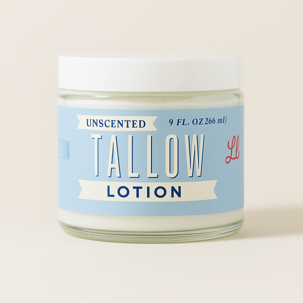 Unscented Tallow Lotion – Pure, Preservative-Free One Ingredient Moisturizer by Lady May Tallow 9 fl oz jar