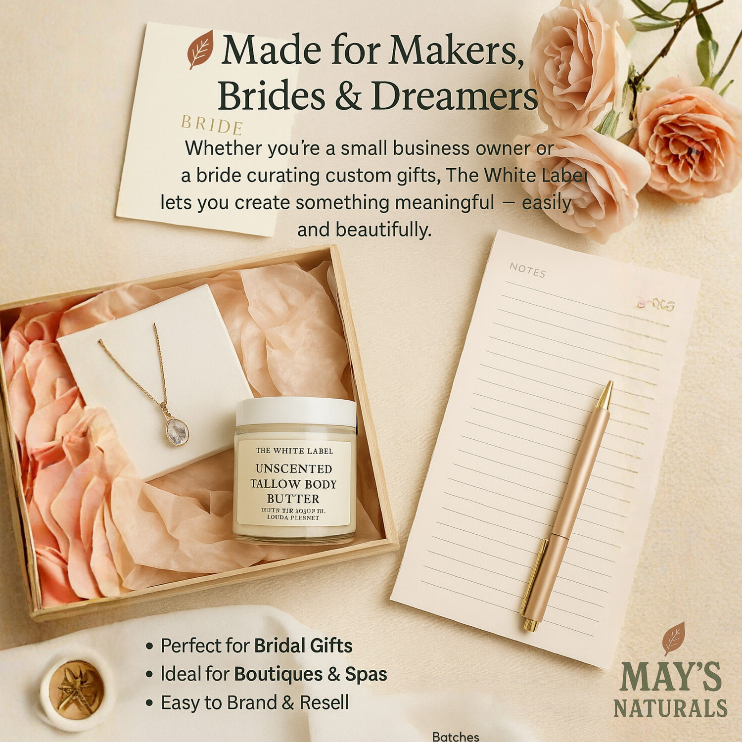 White Label Manuka Honey &amp; Rosehip Tallow Body Butter (2oz / 9oz) – All-Natural, Customizable Skincare | Private Label by May’s Naturals