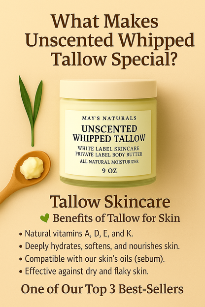 The White Label, Original Unscented Whipped Tallow, All-Natural Customizable Skincare | Private Label by May’s Naturals