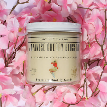 Japanese Cherry Blossom Tallow &amp; Beeswax Candle | All-Natural, Non-Toxic, Clean-Burning