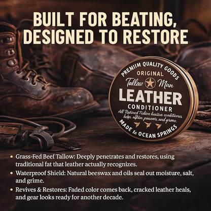 Tallow Man Leather Conditioner – Grass-Fed Beef Tallow for Boots, Bags &amp; Gear