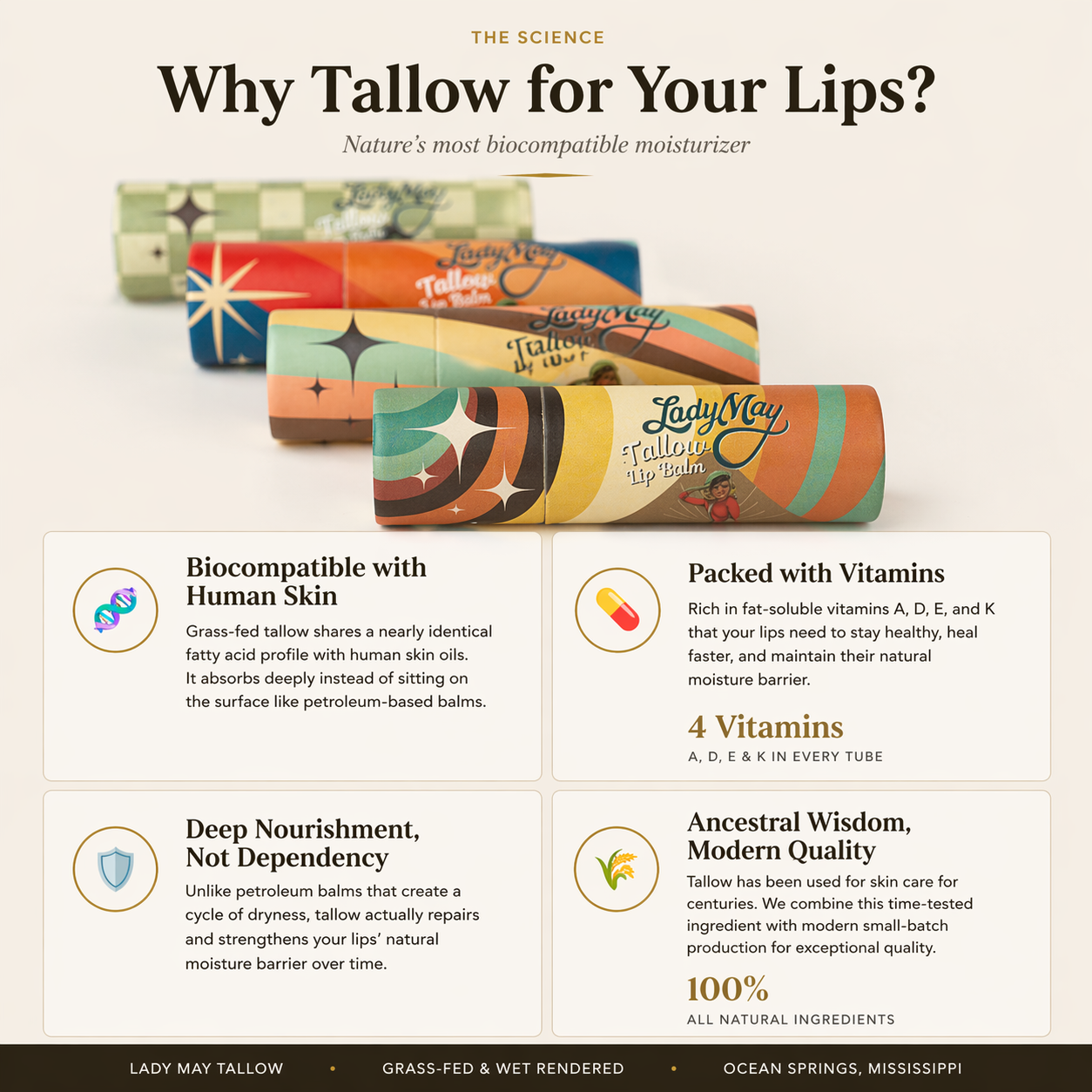 Lip Balm Bundle– 5 Natural Flavors | Handcrafted with Beeswax &amp; Jojoba Oil