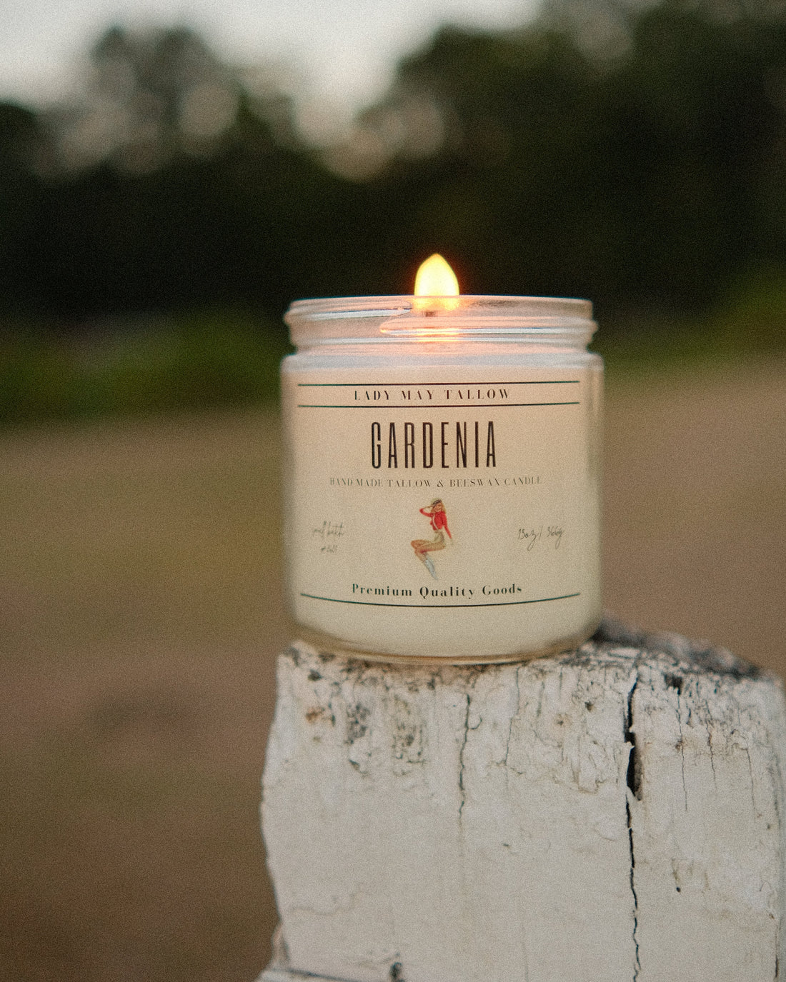 Lady May Tallow "Classic" Tallow &amp; Beeswax Candle 16oz | Gardenia | Non-Toxic Clean Burning