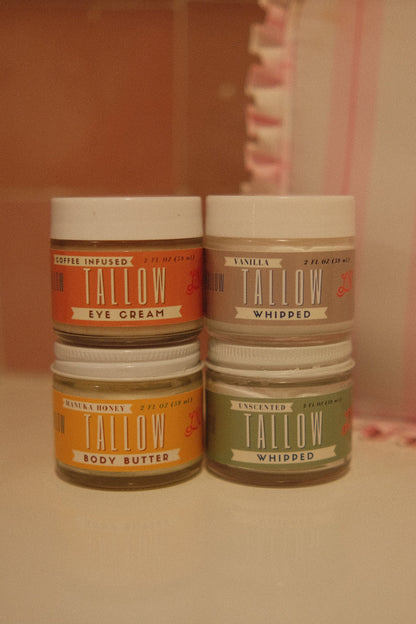 The Traveler gift pack - 4pc Tallow Skincare Gift Set | Manuka, Vanilla, Unscented &amp; Coffee Eye Cream