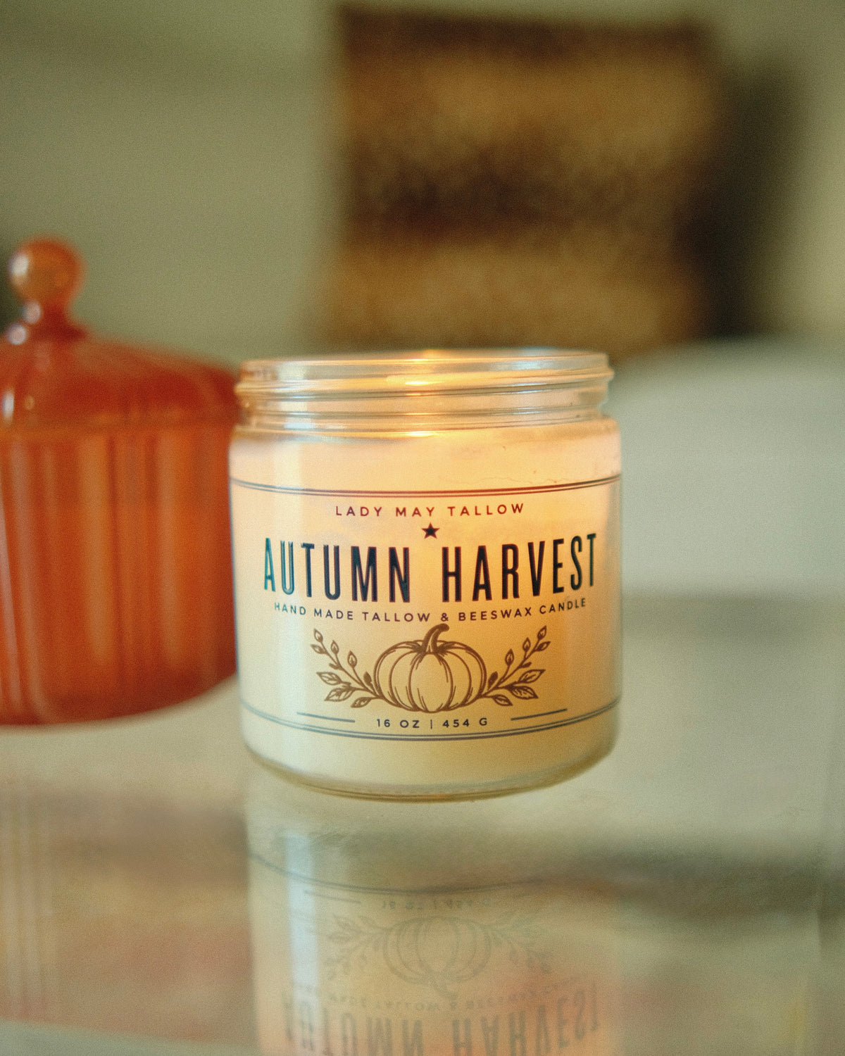 Autumn Harvest Tallow &amp; Beeswax Candle 16oz  Non-Toxic Clean Burning