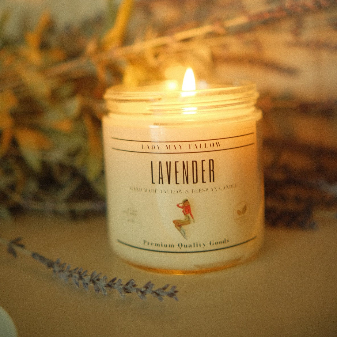 Lady May Tallow "Classic" Tallow &amp; Beeswax Candle 16oz | Lavender | Non-Toxic Clean Burning