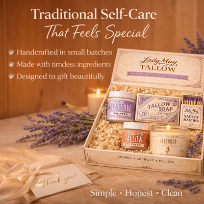 Lavender Tallow Gift Set - Premium Relaxation Bundle | Skincare, Candle &amp; Soap