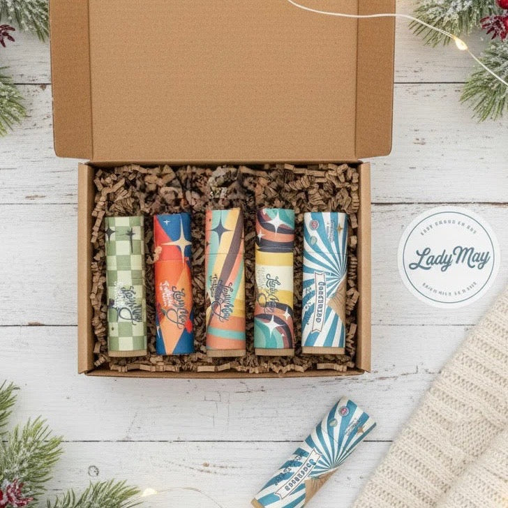 Lip Balm Stocking Stuffer – 5 Natural Flavors | Handcrafted with Beeswax &amp; Jojoba Oil - Lady May Tallow