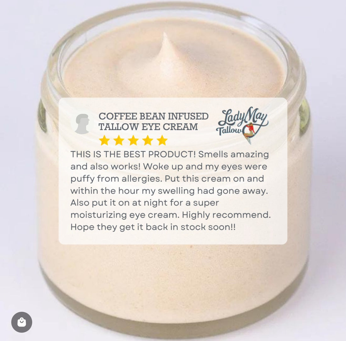 Tallow Eye Cream – Coffee Infused Caffeine Boosted, 2oz glass Jar (24 case)