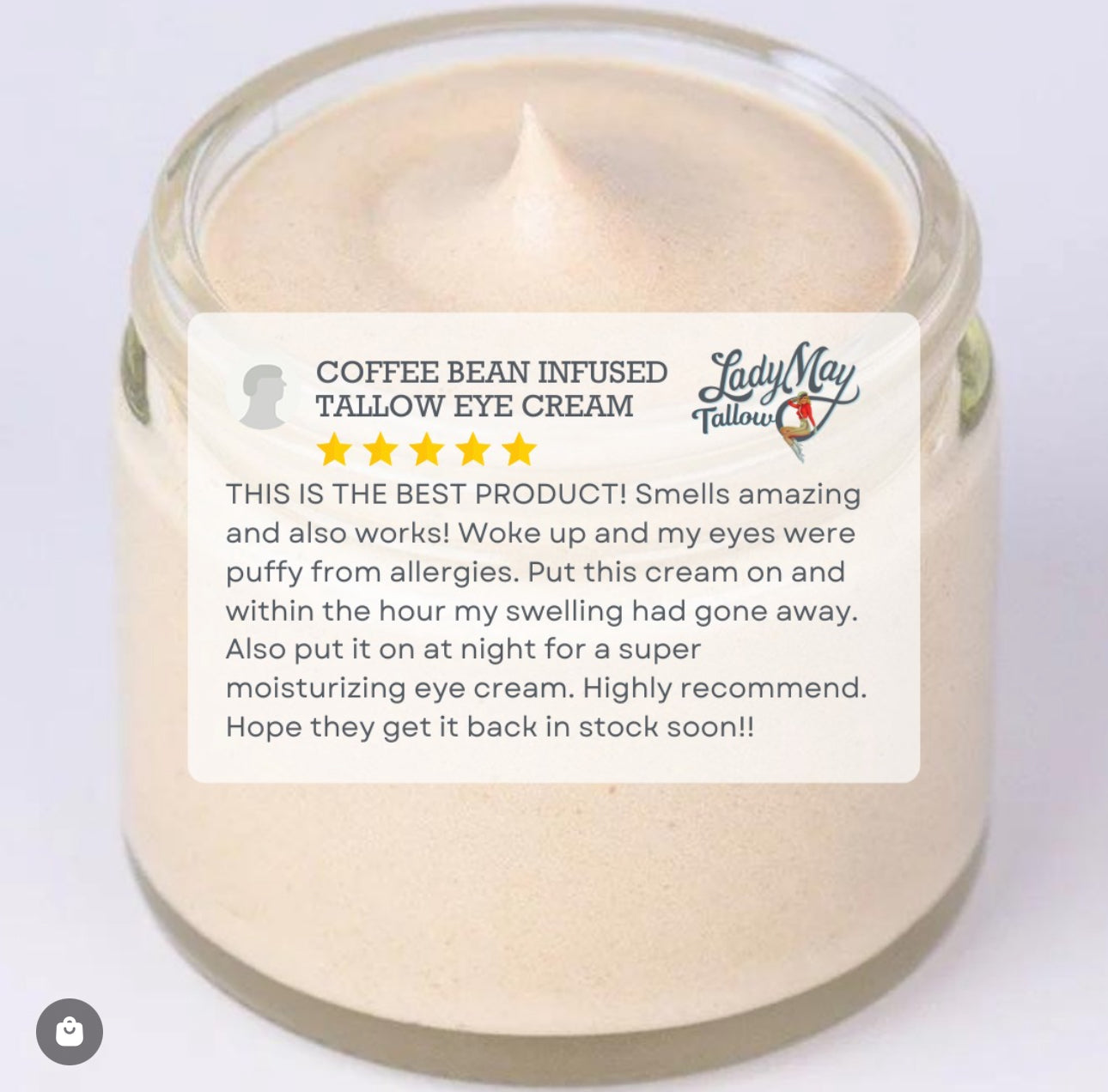 Tallow Eye Cream – Coffee Infused Caffeine Boosted, 2oz glass Jar (24 case)