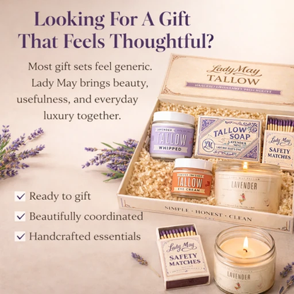 Lavender Tallow Gift Set - Premium Relaxation Bundle | Skincare, Candle &amp; Soap