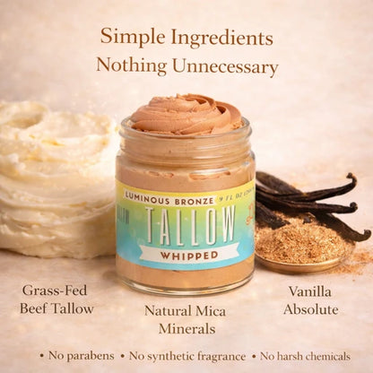 Luminous Bronze Whipped Tallow Moisturizer - Natural Bronzing Body Butter with Mica