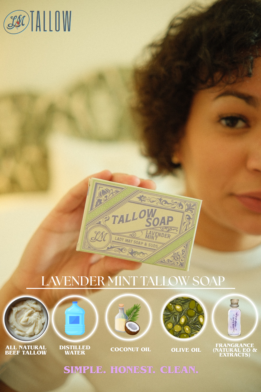 All-Natural Tallow Soap – Lavender Mint or Unscented