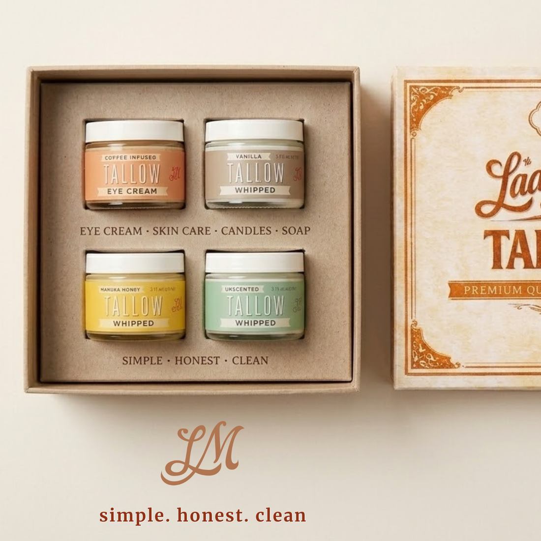 The Traveler gift pack - 4pc Tallow Skincare Gift Set | Manuka, Vanilla, Unscented &amp; Coffee Eye Cream