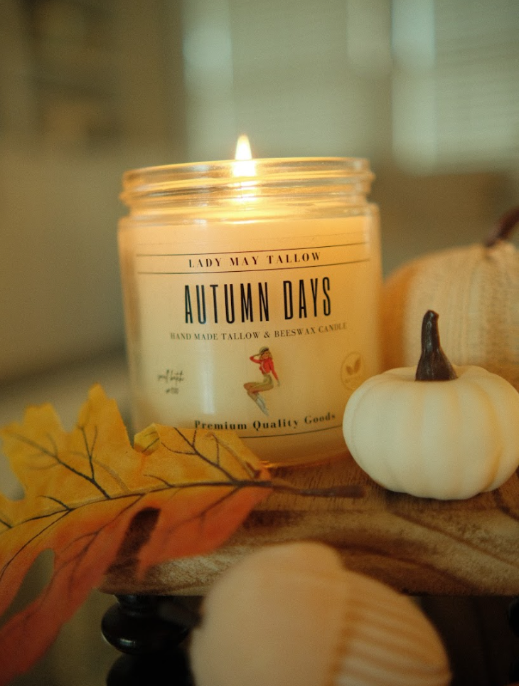 Lady May &quot;Seasonal&quot; All Natural, Non-Toxic, Clean Burning TALLOW &amp; Beeswax Candle