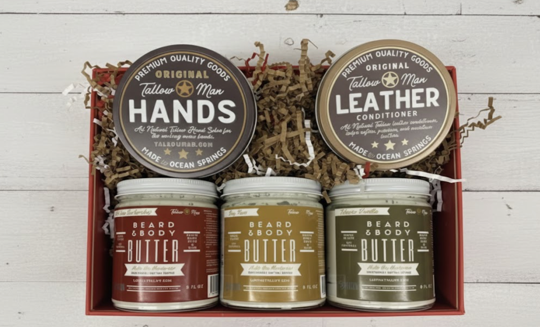 Tallow Man Deluxe Gift Set – Beard Butter Trio, Hand Salve &amp; Leather Conditioner | Premium Men&