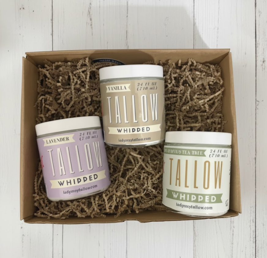 Deluxe Scented Whipped Tallow Trio - 24oz Lavender, Vanilla Bean &amp; Eucalyptus Tea Tree | Grass-Fed Skincare Bundle