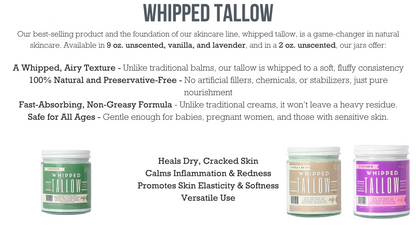 Unscented Whipped Tallow Moisturizer | 100% Natural Skincare | Deep Hydration for Face &amp; Body