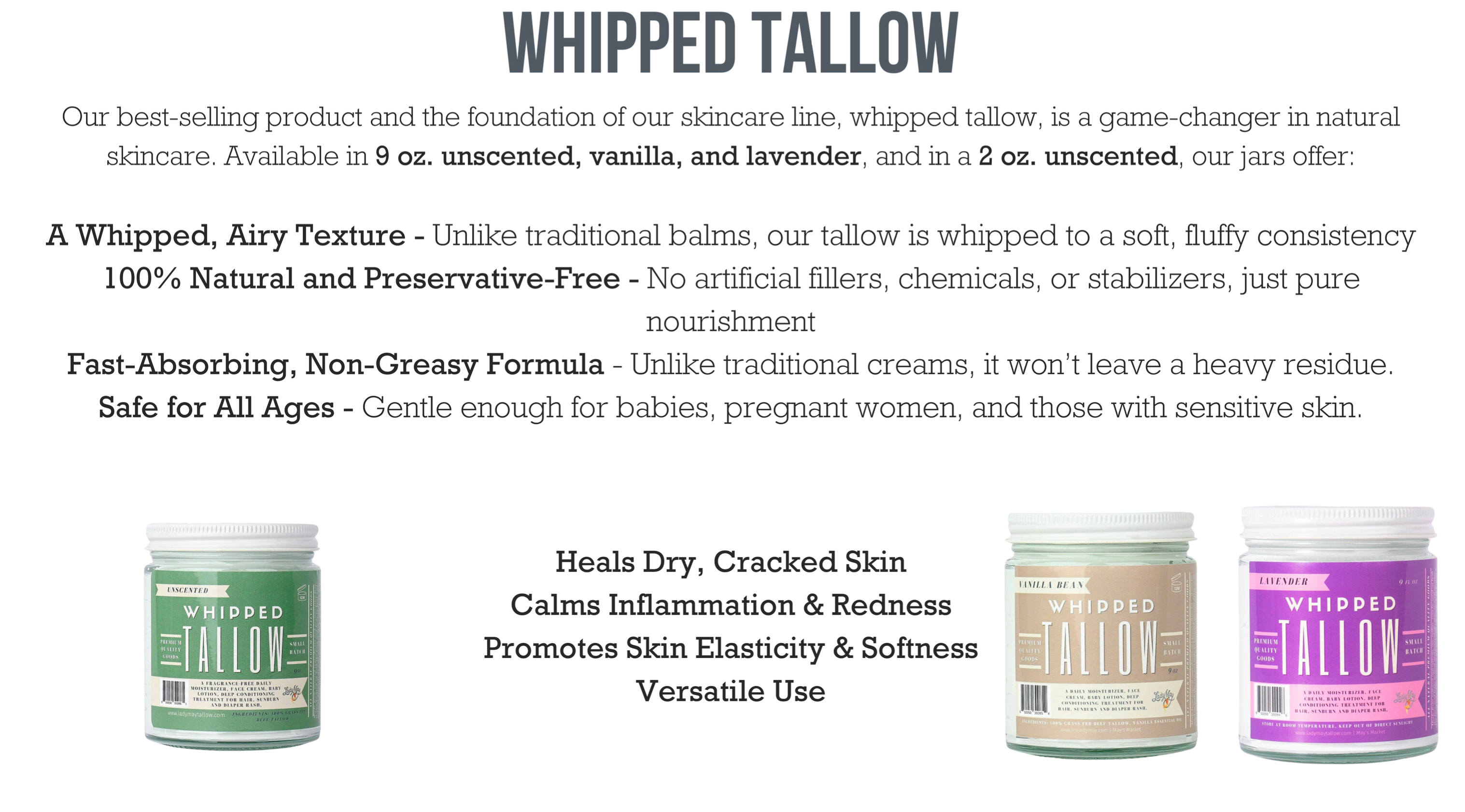 Unscented Whipped Tallow Moisturizer | 100% Natural Skincare | Deep Hydration for Face &amp; Body